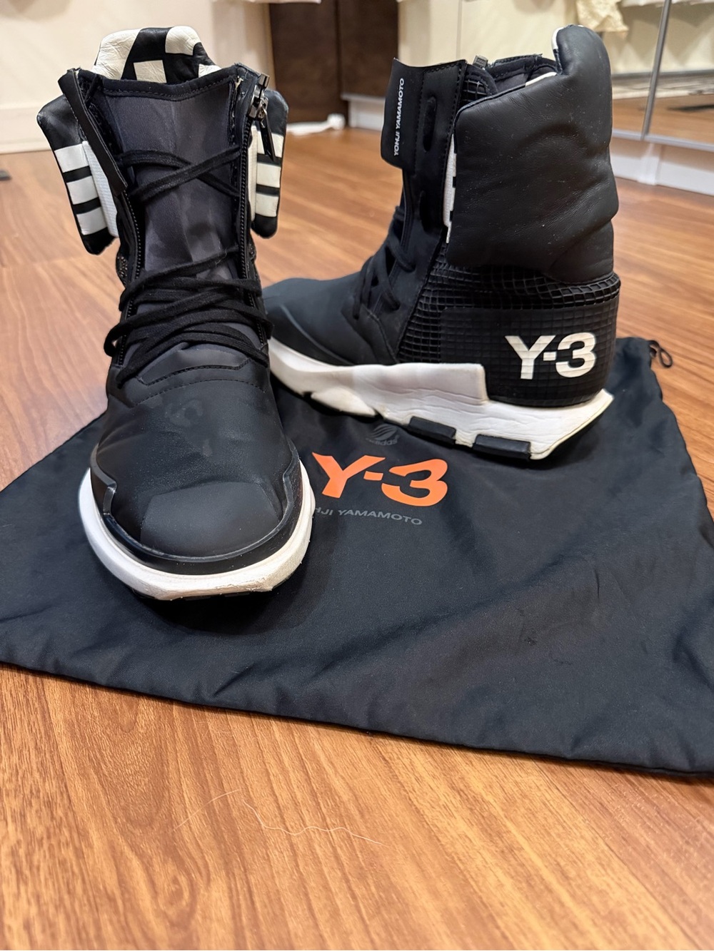 Y-3 Black and White High-Top Sneakers